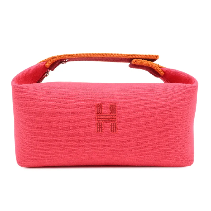 HERMES Bride A Brac PM Canvas Hand Bag Pink Burgundy Orange