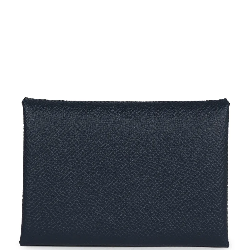 Hermes Calvi Duo Card Holder Bleu Indigo Epsom Palladium Hardware