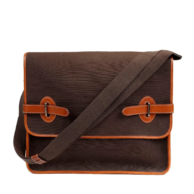 Hermes Oversized Canvas Messenger Bag w/ Leather & Palladium