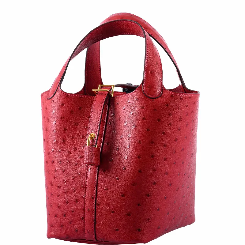 Hermès Picotin Lock 18 Rouge Vif Ostrich Tote Gold Hardware