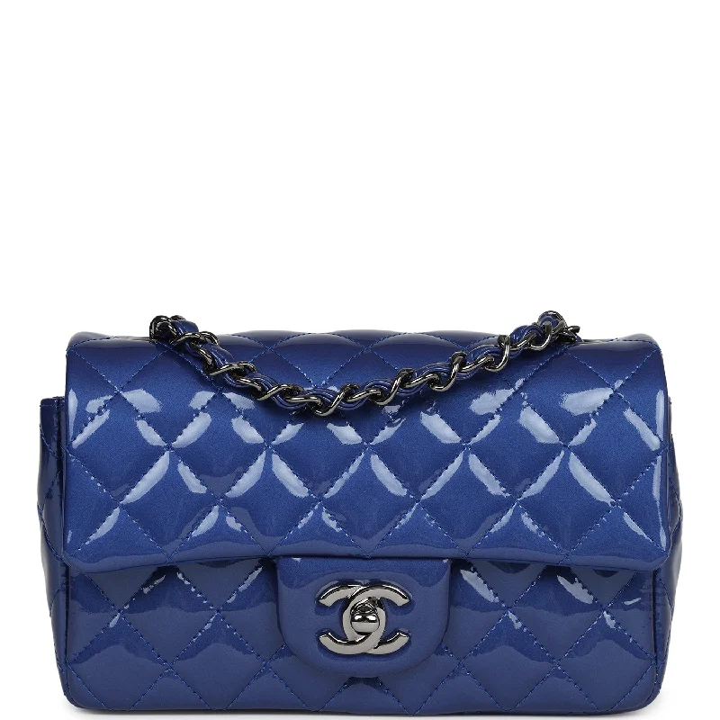 Chanel Designer Handbag with Unique DesignPre-owned Chanel Mini Rectangular Flap Bag Blue Patent Ruthenium Hardware