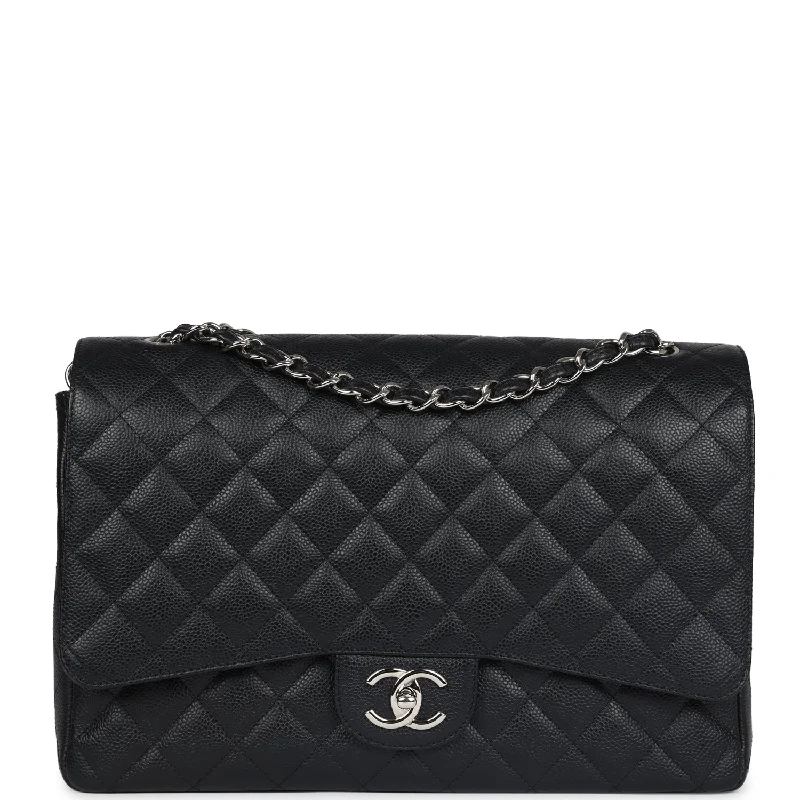 Chanel Colorful Handbag for Spring OutfitsPre-owned Chanel Maxi Classic Double Flap Bag Black Caviar Silver Hardware