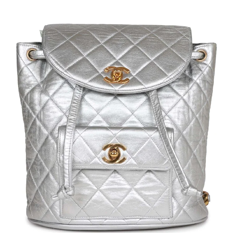 Chanel Colorful Handbag for Spring OutfitsVintage Chanel Duma Backpack Silver Metallic Lambskin Gold Hardware