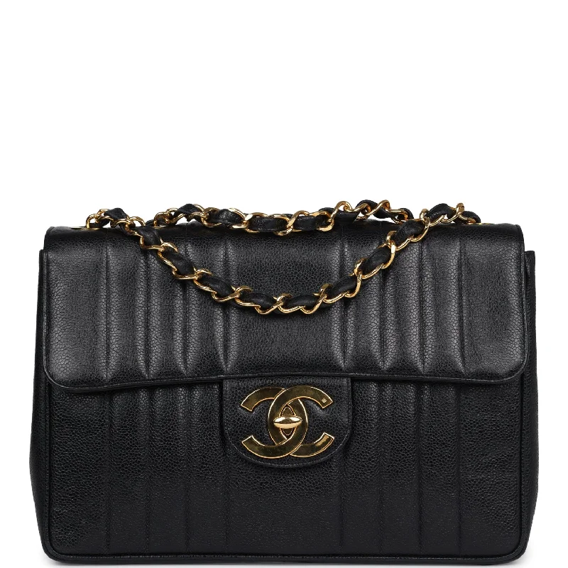 Chanel Lightweight Handbag for Daily ErrandsVintage Chanel XL Jumbo Mademoiselle Vertical Flap Black Caviar Gold Hardware