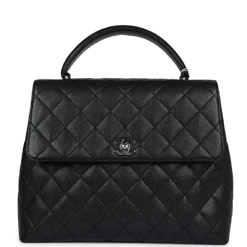 Chanel Designer Handbag with Unique DesignVintage Chanel Kelly Flap Bag Black Caviar Silver Hardware