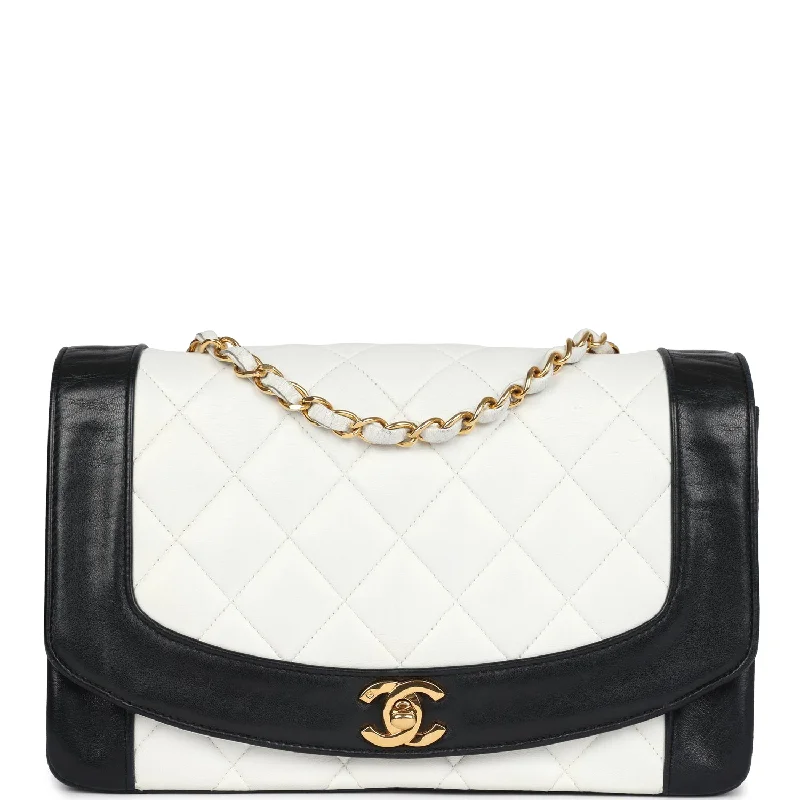 Chanel Small Crossbody Bag for TravelVintage Chanel Medium Diana Flap Bag White and Black Lambskin Gold Hardware