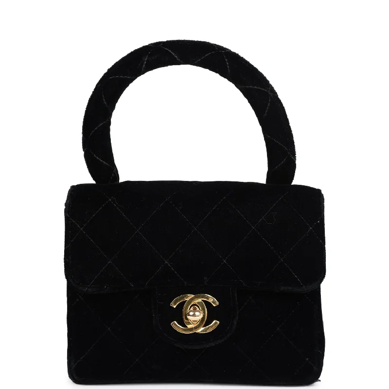 Chanel Colorful Handbag for Spring OutfitsVintage Chanel Micro Kelly Child Flap Bag Black Velvet Gold Hardware