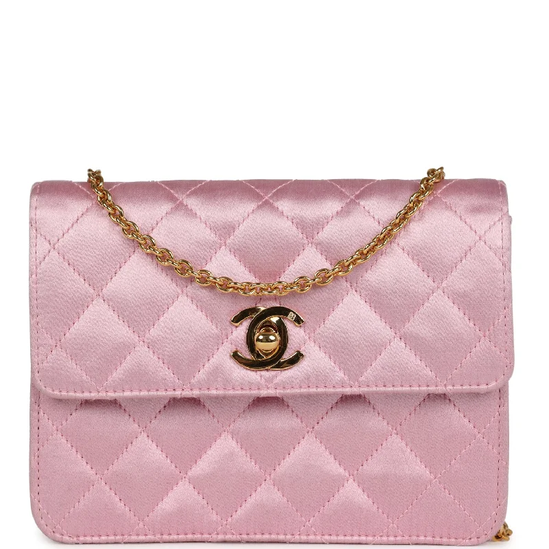 Chanel All - Match Handbag for Versatile StylingVintage Chanel Mini Straight Flap Bag Pink Satin Gold Hardware