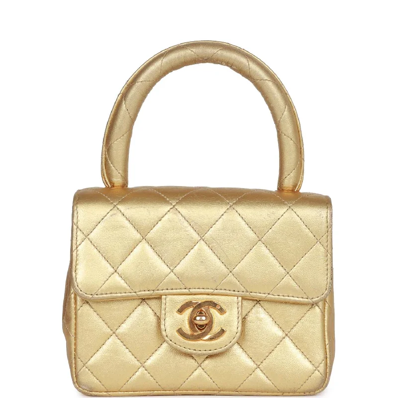 Chanel Classic Flap Bag for Evening PartyVintage Chanel Mini Top Handle Kelly Child Flap Bag Gold Metallic Lambskin Gold Hardware