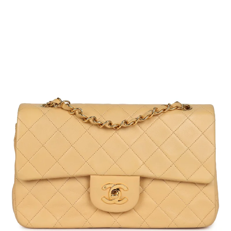 Chanel Quilted Leather Shoulder Bag for FashionistasVintage Chanel Small Classic Double Flap Beige Lambskin Gold Hardware