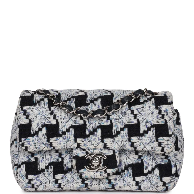 Chanel Handbag with Adjustable Strap for ComfortPre-owned Chanel Mini Rectangular Flap Bag Blue Tweed Silver Hardware