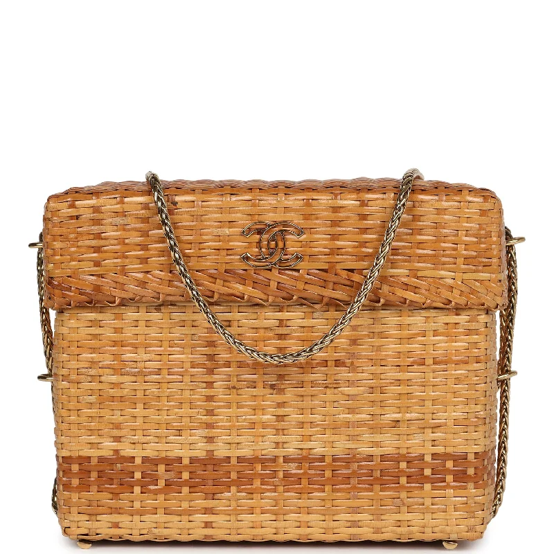 Chanel Chain Strap Handbag for Everyday UseVintage Chanel Small Picnic Basket Bag Natural Wicker Gold Hardware