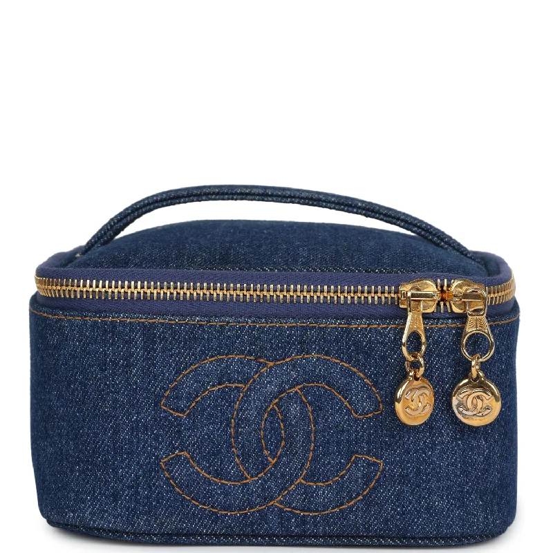 Chanel New Arrival Handbag with Gold HardwareVintage Chanel Square Vanity Case Dark Blue Denim Gold Hardware