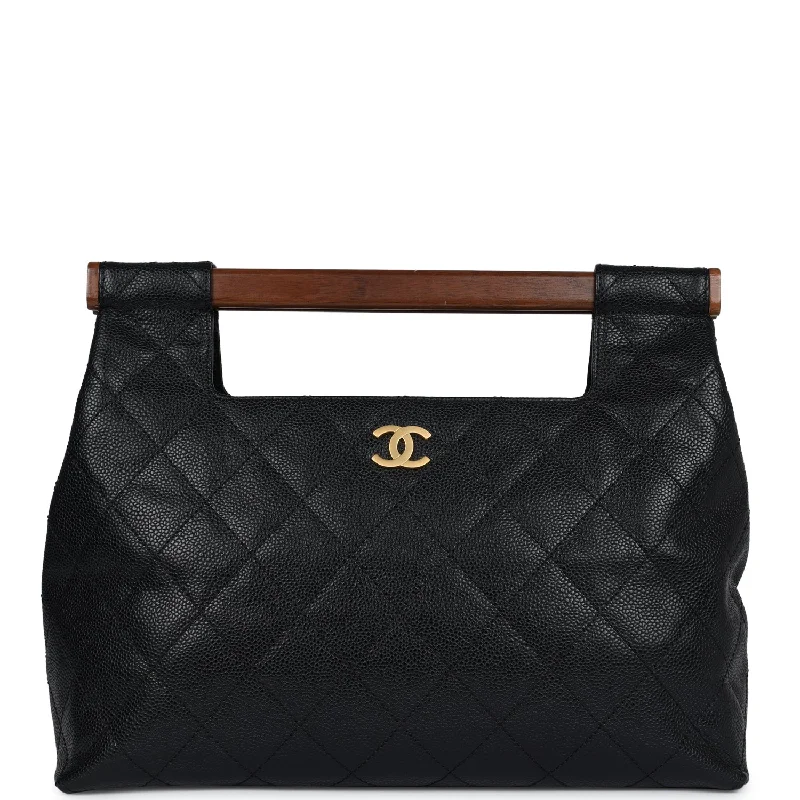 Chanel Small Crossbody Bag for TravelVintage Chanel Wood Top Handle Bag Black Caviar Gold Hardware