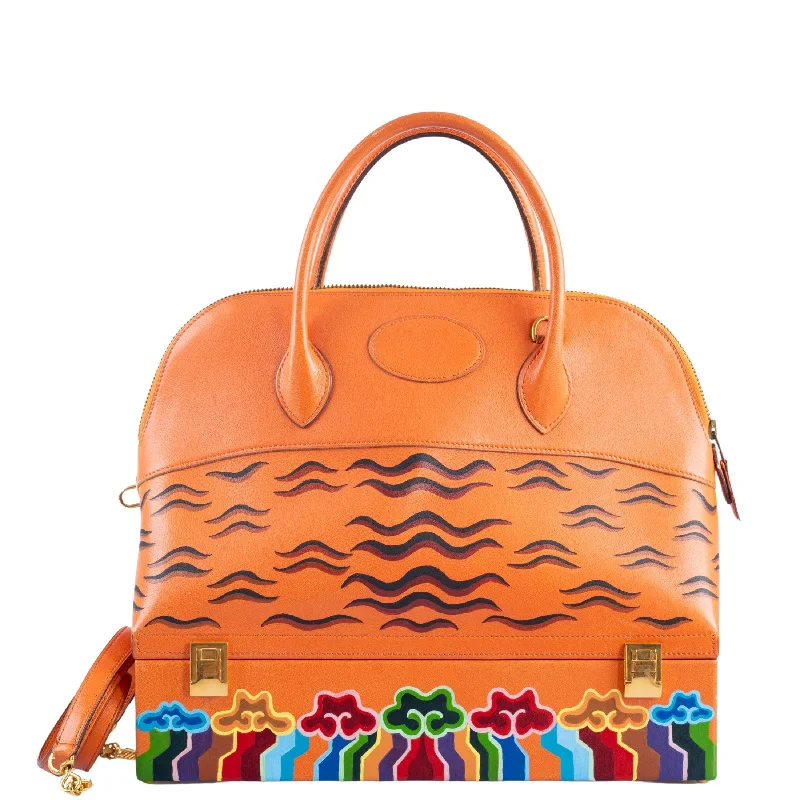 Vintage Hermès Custom Painted ‘Tibetan Tiger’ Bolide MacPherson Orange H Gulliver Gold Hardware