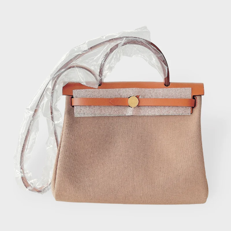 Hermès Herbag Zip 31 In Chai And Fauve, With Gold Hardware