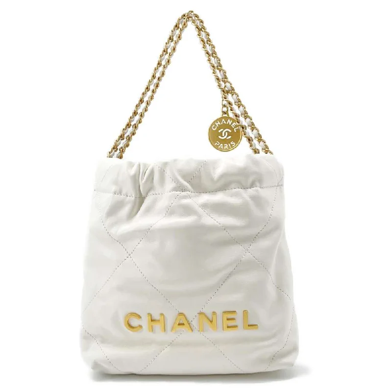 Chanel Handbag with Adjustable Strap for ComfortCHANEL CHANEL 22 Handbag White AS3980 Shiny Calf Leather Size Mini