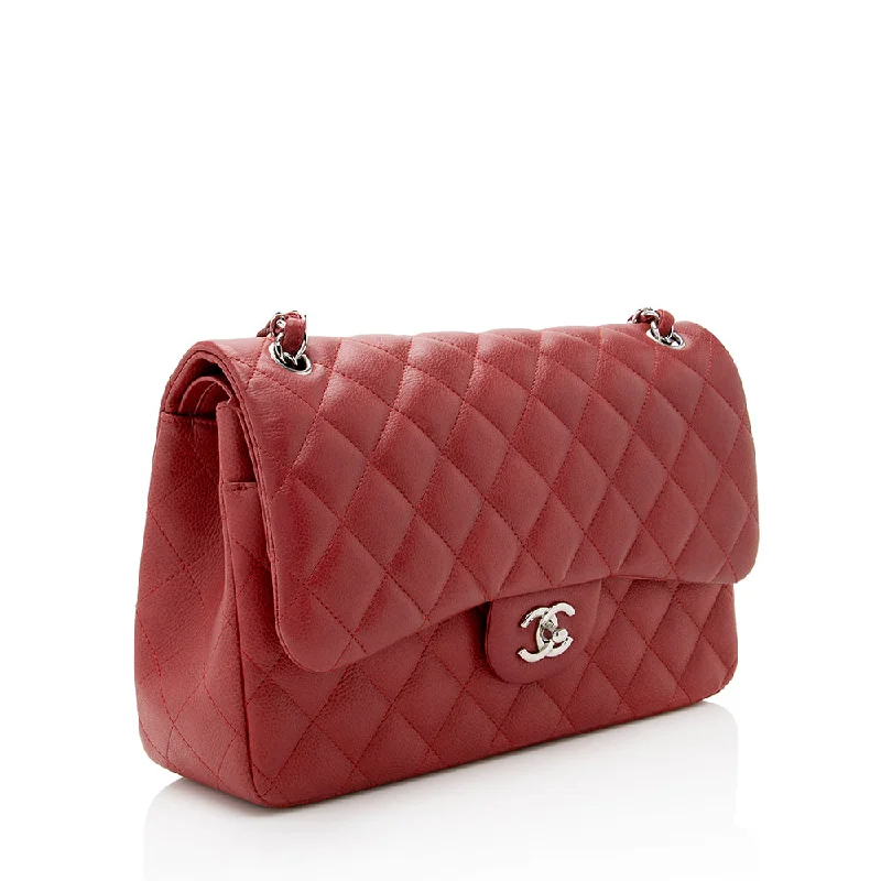 Chanel Classic Flap Bag for Evening PartyChanel Matte Caviar Lambskin Jumbo Double Flap Bag (18309)