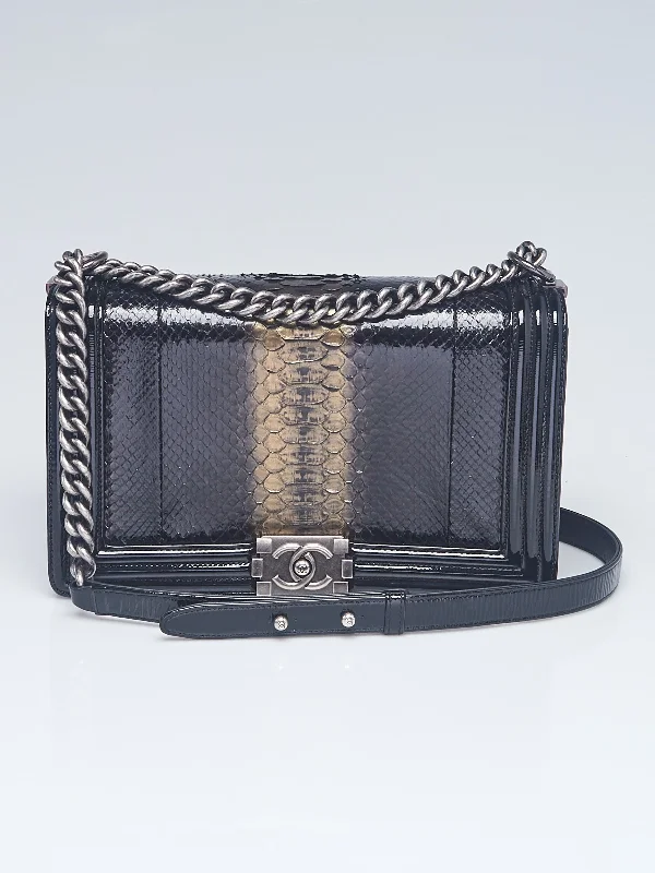 Chanel Small Crossbody Bag for TravelCHANEL Python and Patent Leather Medium Boy Bag