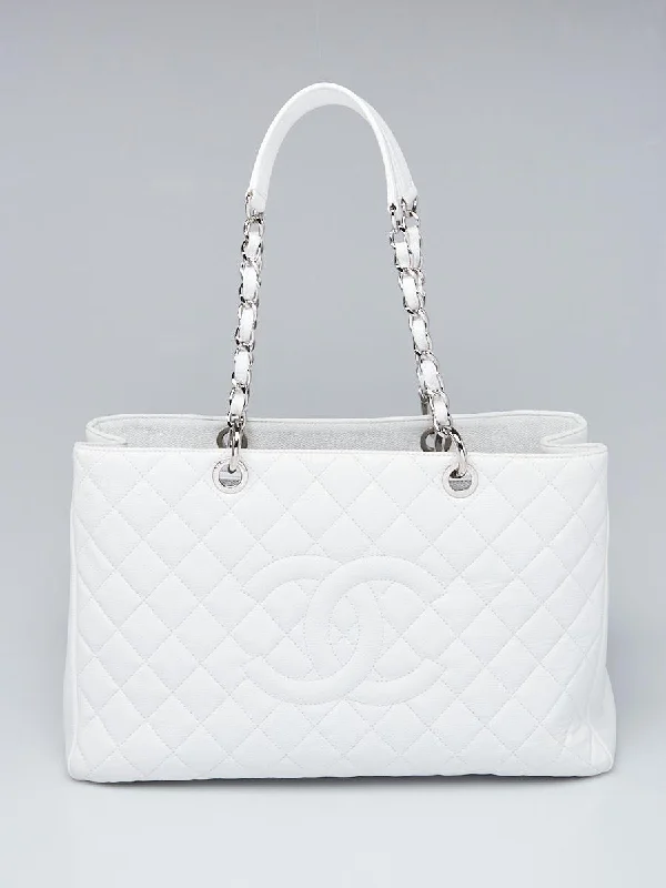 Chanel Colorful Handbag for Spring OutfitsChanel White Quilted Caviar Grand Shopper Tote GST