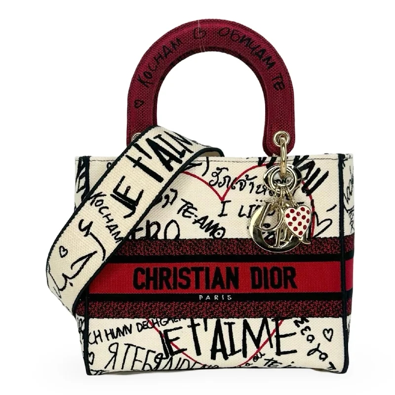 Christian Dior tote bags with a printed Dior logo on the frontCHRISTIAN DIOR: DiorAmour Graffiti Medium Lady D-Lite