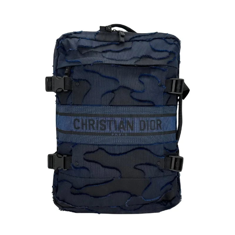 Christian Dior tote bags with a double - handle and shoulder - strap optionCHRISTIAN DIOR: Blue Camouflage Rolling Luggage Carry On