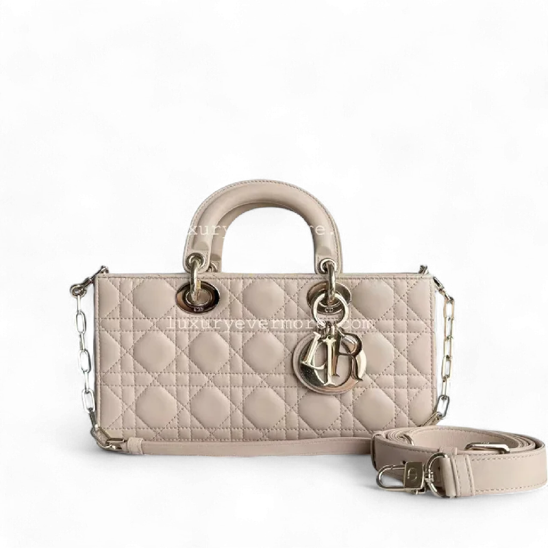 Luxury Christian Dior crossbody bags with a chain - link strapDior D-Joy Medium Cannage Lambskin Beige Golden Hardware Shoulder Bag