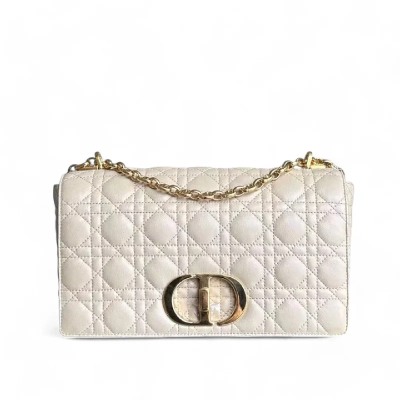 Luxury Christian Dior crossbody bags with a chain - link strapDior Caro Large - Cannage Calfskin Light Beige Gold Hardware