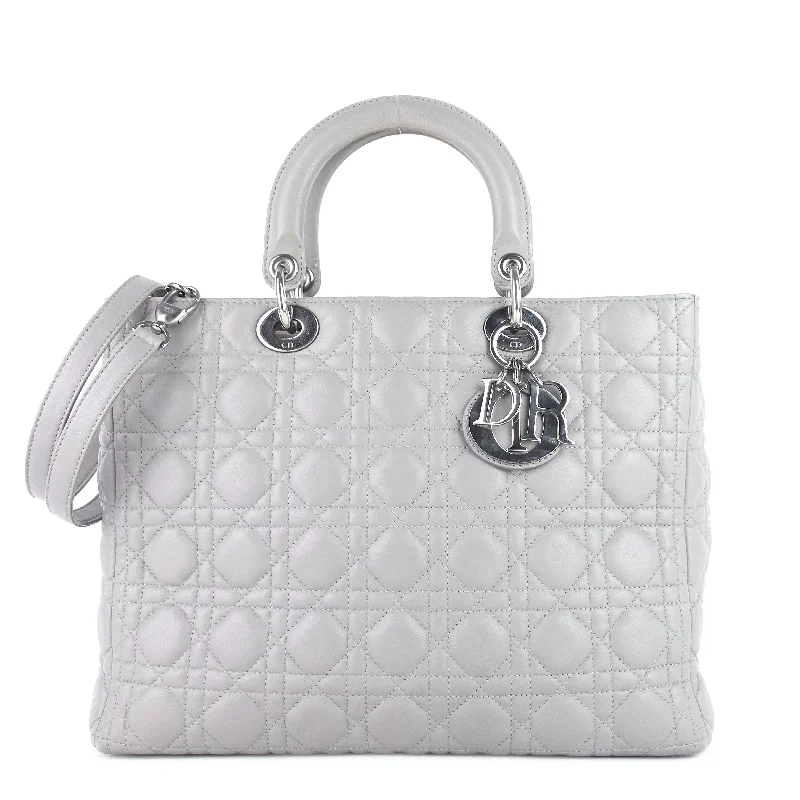 Christian Dior bags with a zip - top closure and multiple compartmentsLady Dior Large Lambskin Leather Bag