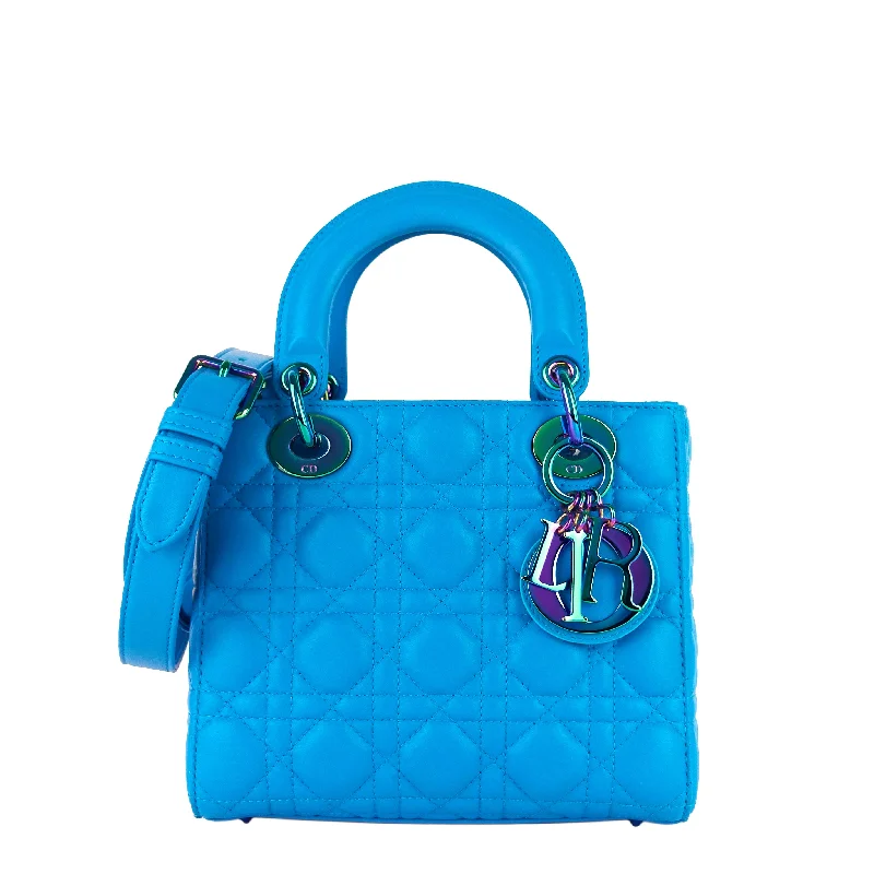 Christian Dior handbags with a snap - button closure and a decorative buckleLady Dior Small Lambskin Leather Iridescent Bag