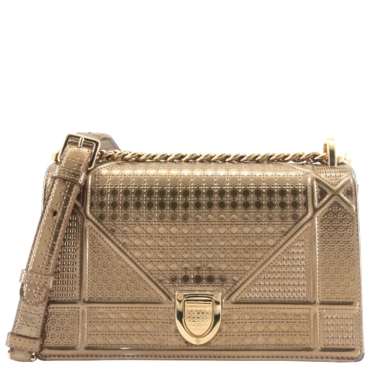 Christian Dior bags with a side - pocket for holding a water bottleDiorama Medium Metallic Micro Cannage Flap Bag