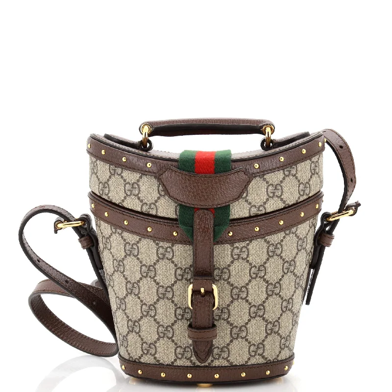 Women Gucci bags with a front - zip pocket for small itemsTop Handle Hat Box Bag GG Coated Canvas with Leather