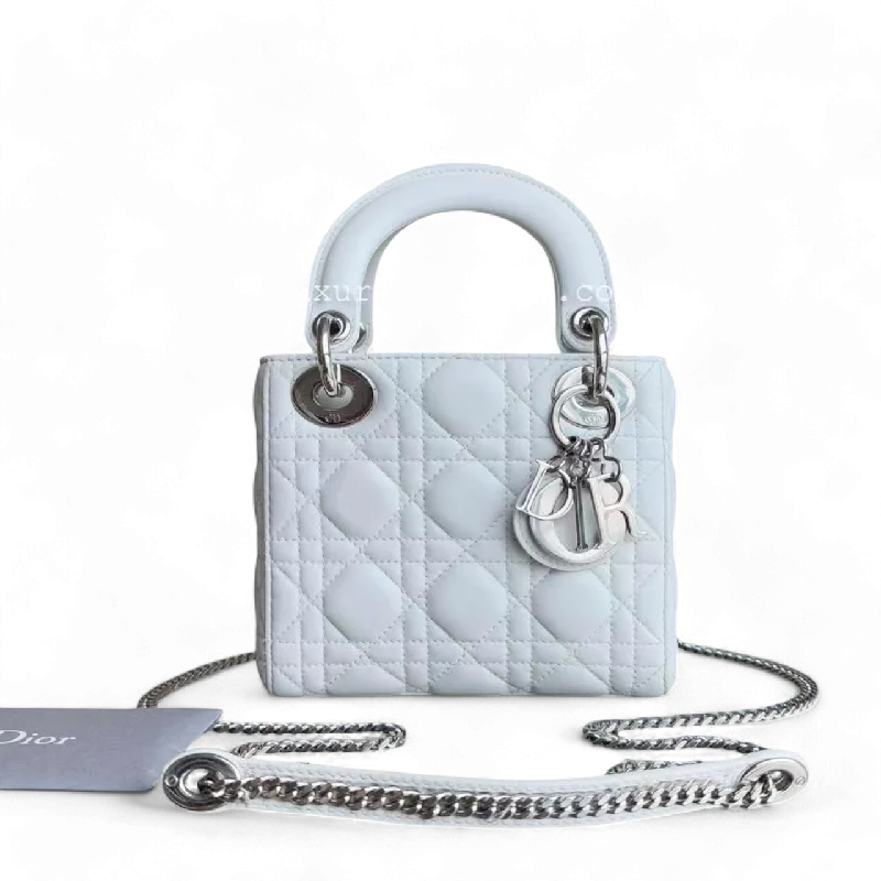 Christian Dior crossbody bags with a front - flap pocket for easy accessDior Lady Mini Cannage Lambskin White Silver Hardware