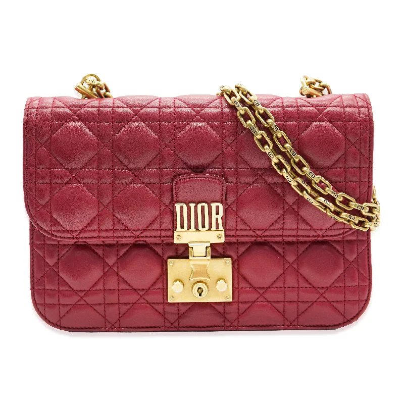 Christian Dior bags with a side - pocket for holding a water bottleCHRISTIAN DIOR Bordeaux Lambskin Cannage Medium Dioraddict Flap Bag