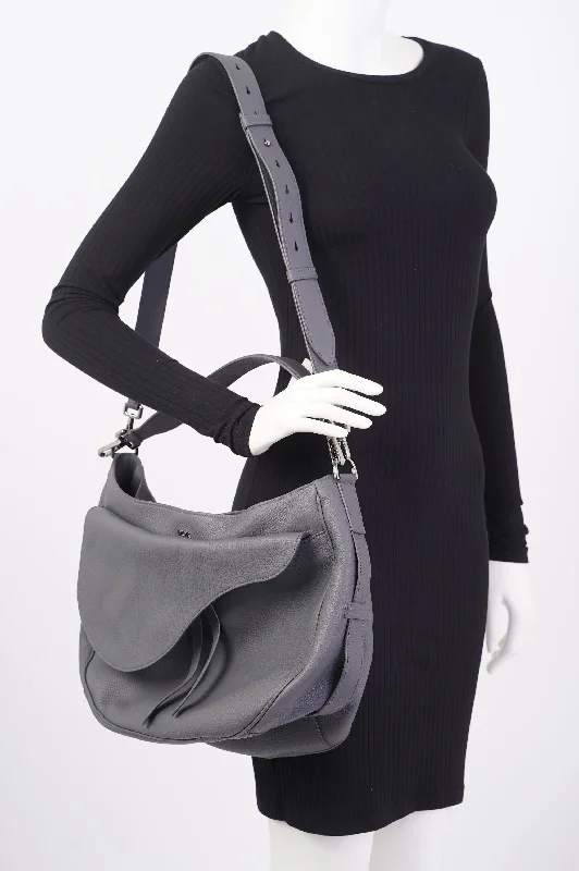 Christian Dior tote bags with a double - handle and shoulder - strap optionChristian Dior Saddle Bag Grey Calfskin Leather