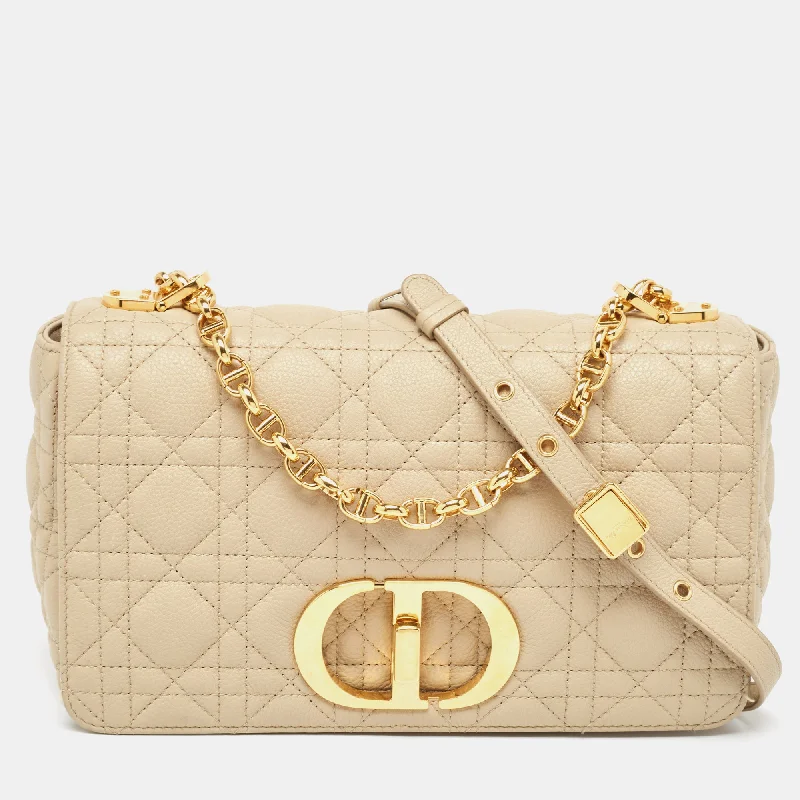 Luxury Christian Dior crossbody bags with a chain - link strapDIOR Beige Cannage Leather Medium Caro Shoulder Bag