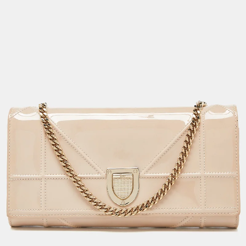 Luxury Christian Dior crossbody bags with a chain - link strapDIOR Beige Patent Leather ama Wallet on Chain