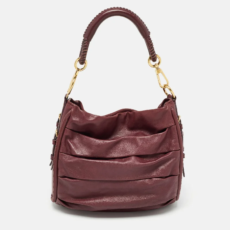 High - fashion Christian Dior bags with a geometric patternDIOR Burgundy Pleated Leather Libertine Hobo