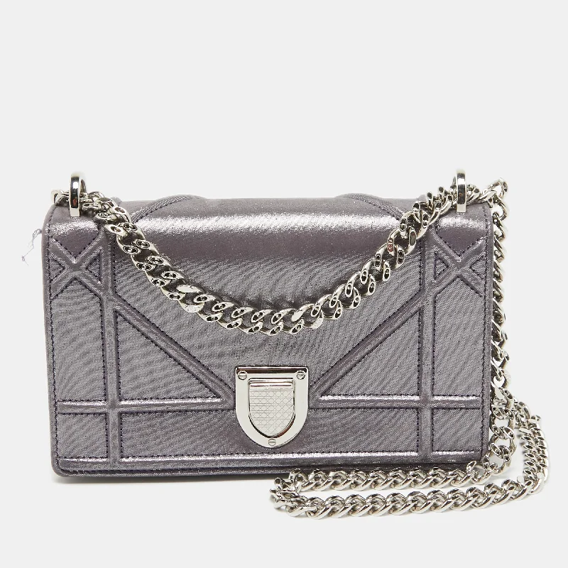 Christian Dior handbags with a back - pocket for quick storageDIOR Purple Iridescent Leather ama Wallet on Chain