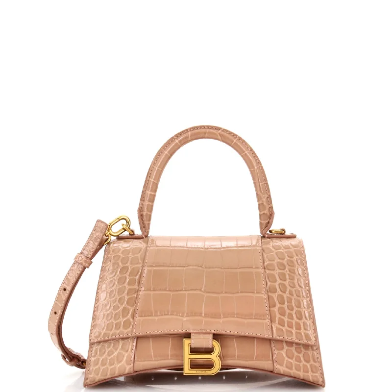 Christian Dior bags with a side - pocket for holding a water bottleHourglass Top Handle Bag Crocodile Embossed Leather Small