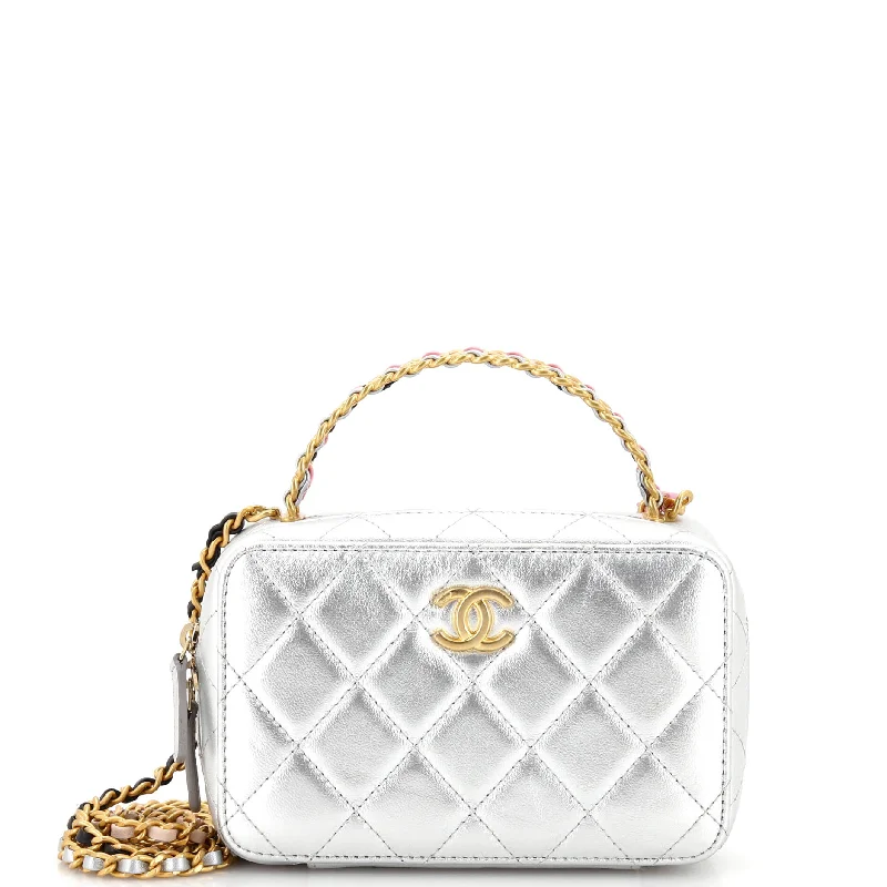 Contemporary Christian Dior handbags with a unique shapeCC Woven Rainbow Chain Handle Zip Around Vanity Case Quilted Lambskin Mini