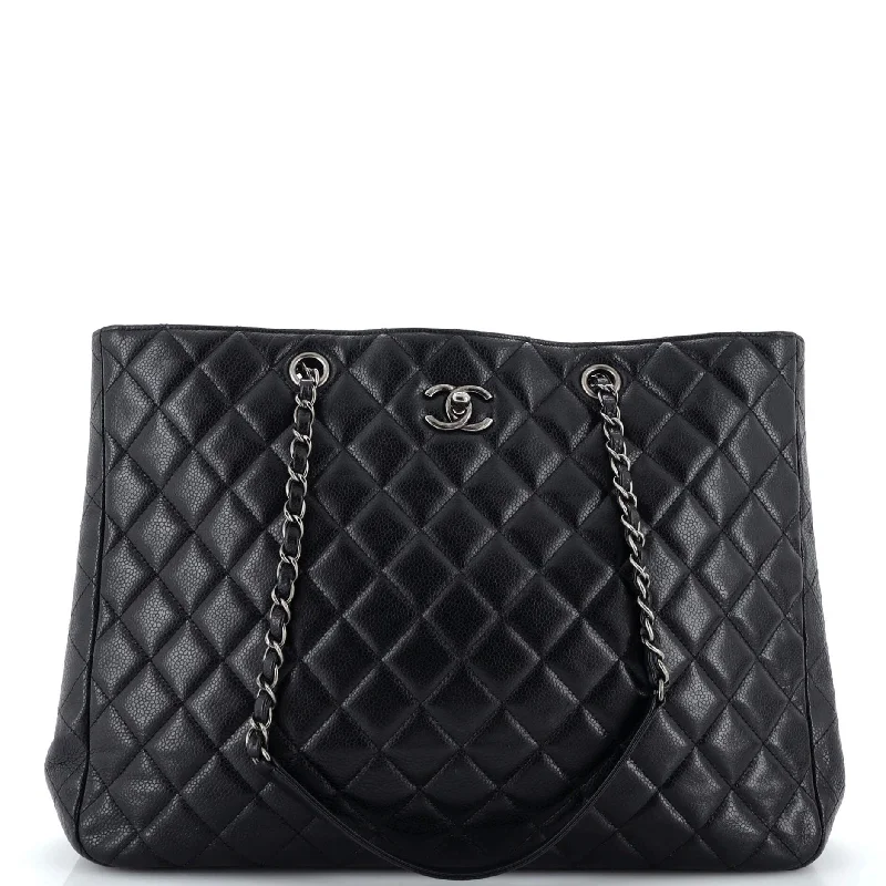 Christian Dior Saddle bags with a distressed leather finishClassic CC Shopping Tote Quilted Caviar Large