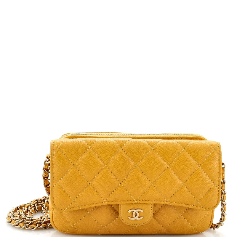 Christian Dior handbags with a detachable mirror for on - the - go touch - upsClassic Flap Phone Holder with Chain Quilted Caviar