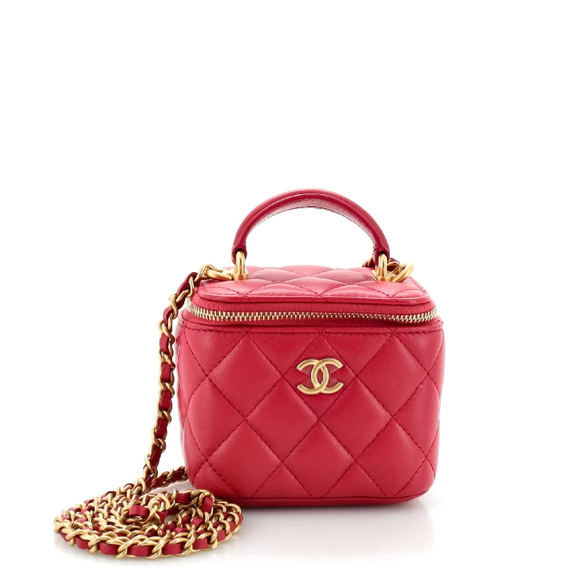 Christian Dior tote bags with a printed Dior logo on the frontClassic Top Handle Vanity Case with Chain Quilted Lambskin Mini