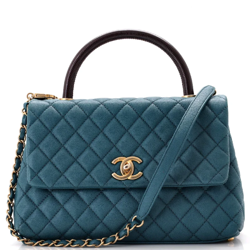 Contemporary Christian Dior handbags with a unique shapeCoco Top Handle Bag Quilted Caviar with Lizard Small