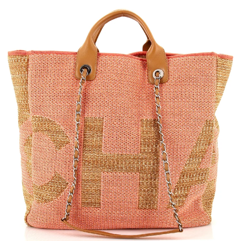 Stylish Christian Dior shoulder bags with a tassel - adorned zipperDeauville Logo Shopping Tote Printed Mixed Fibers Large