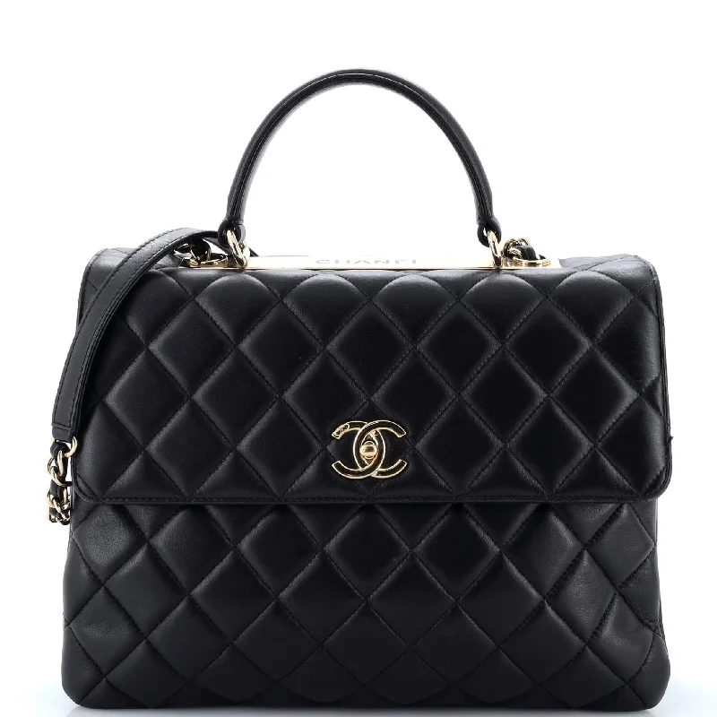 Christian Dior handbags with a detachable mirror for on - the - go touch - upsTrendy CC Top Handle Bag Quilted Lambskin Large