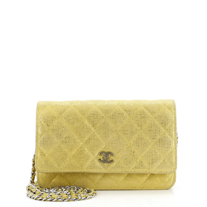 Christian Dior bags with a zip - top closure and multiple compartmentsWallet on Chain Quilted Glitter Fabric