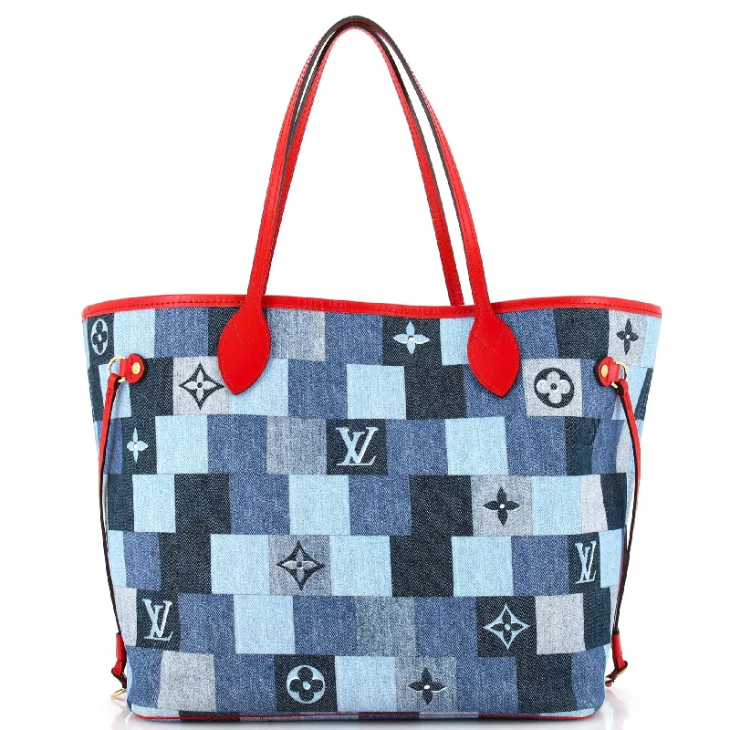 Christian Dior handbags with a removable shoulder strap for versatilityNeverfull Tote Damier and Monogram Patchwork Denim MM