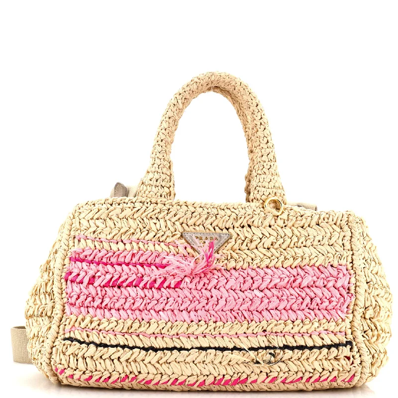 Christian Dior tote bags with a printed Dior logo on the frontCanapa Convertible Tote Raffia Crochet Small